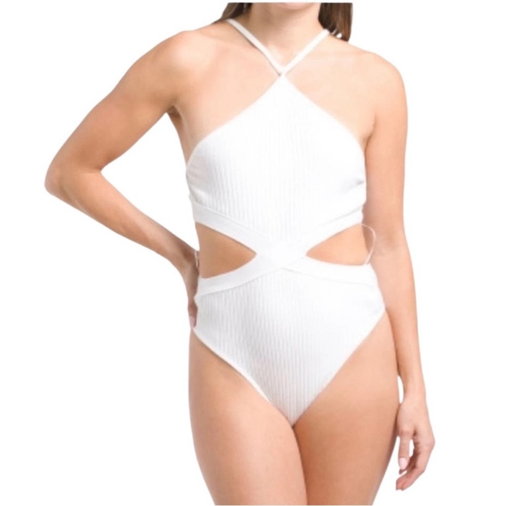Zara NWT ribbed cutout halter tie neck white stretchy bodysuit